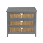 Meuble à 3 tiroirs, rotin naturel, style américain, idéal pour la chambre, le salon ou le bureau.