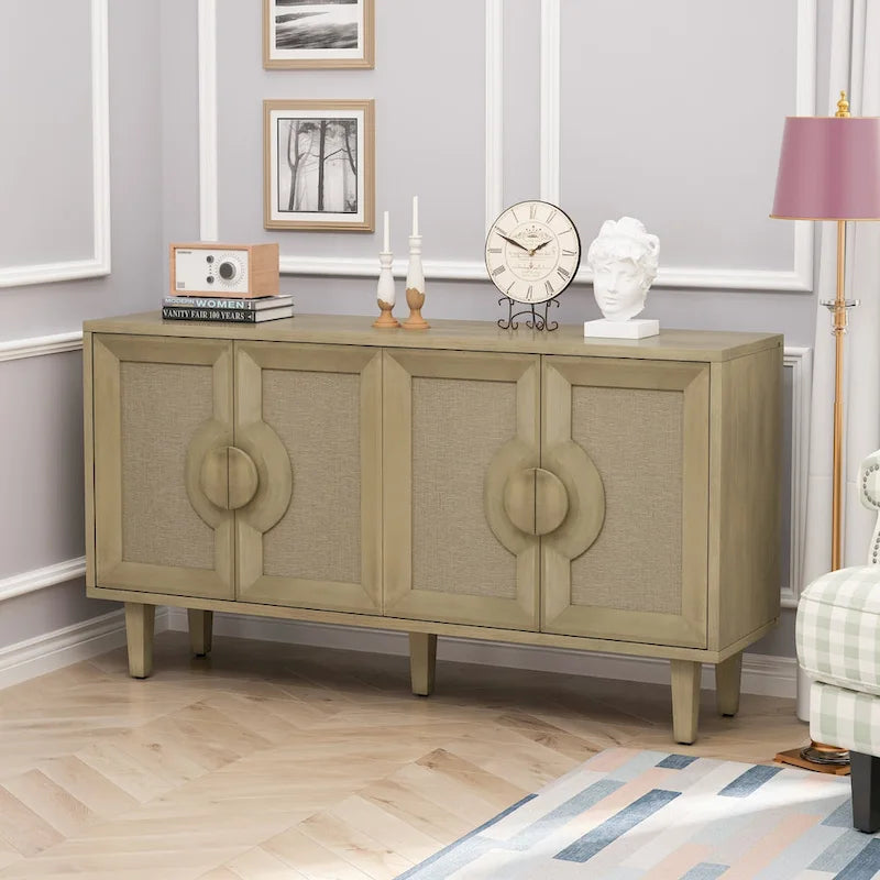 59,84 Élégant meuble vintage à 4 portes avec portes décorées de lin