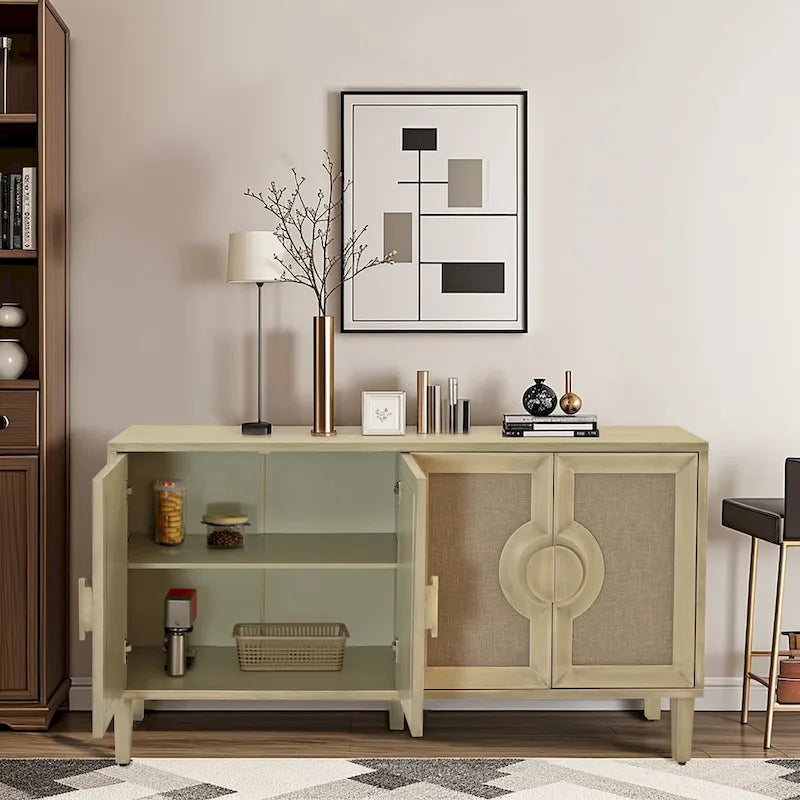 59,84 Élégant meuble vintage à 4 portes avec portes décorées de lin