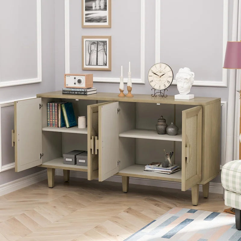 59,84 Élégant meuble vintage à 4 portes avec portes décorées de lin