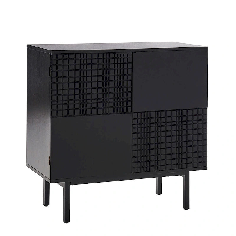 Meuble d'appoint Arnold moderne de 76 cm de haut, à 2 portes et pieds en métal, par HULALA HOME