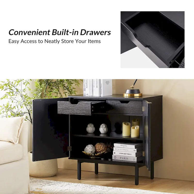 Meuble d'appoint Arnold moderne de 76 cm de haut, à 2 portes et pieds en métal, par HULALA HOME