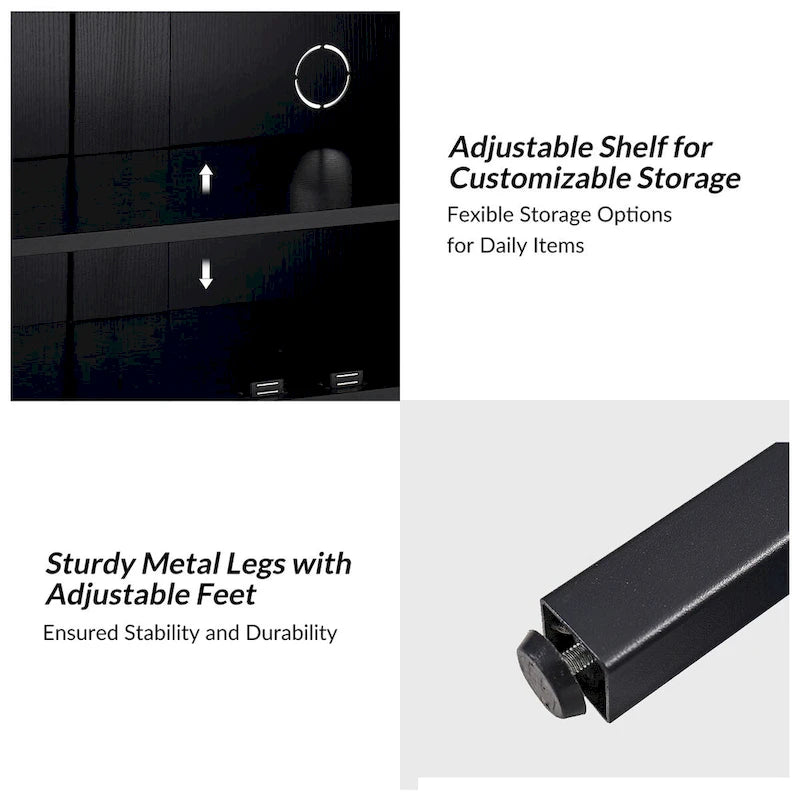 Meuble d'appoint Arnold moderne de 76 cm de haut, à 2 portes et pieds en métal, par HULALA HOME