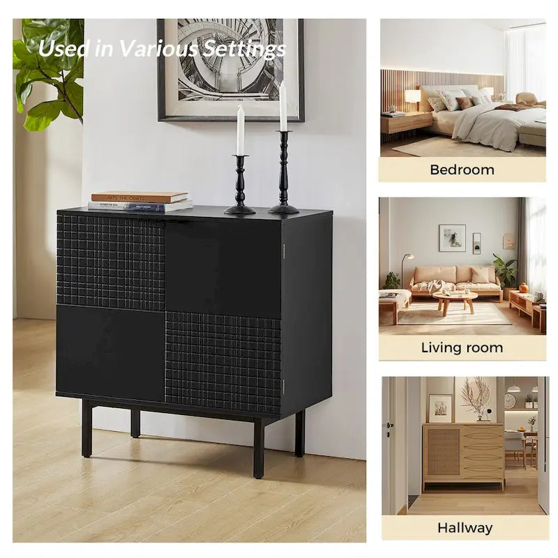 Meuble d'appoint Arnold moderne de 76 cm de haut, à 2 portes et pieds en métal, par HULALA HOME