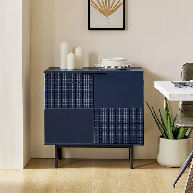 Meuble d'appoint Arnold moderne de 76 cm de haut, à 2 portes et pieds en métal, par HULALA HOME