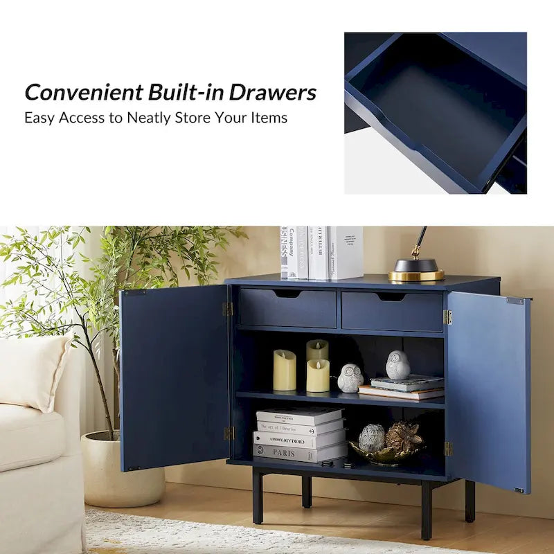 Meuble d'appoint Arnold moderne de 76 cm de haut, à 2 portes et pieds en métal, par HULALA HOME