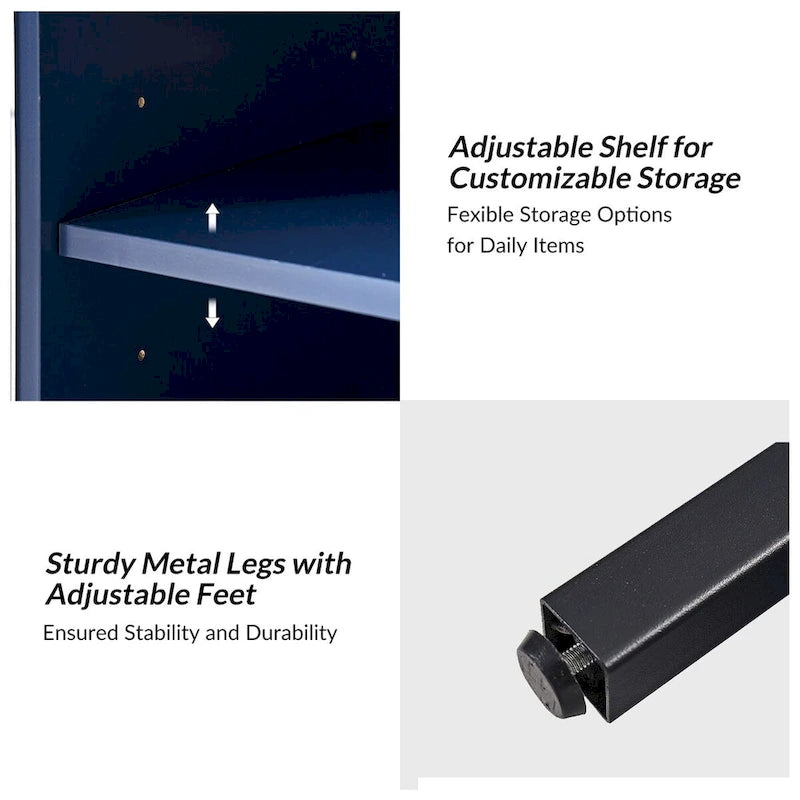 Meuble d'appoint Arnold moderne de 76 cm de haut, à 2 portes et pieds en métal, par HULALA HOME