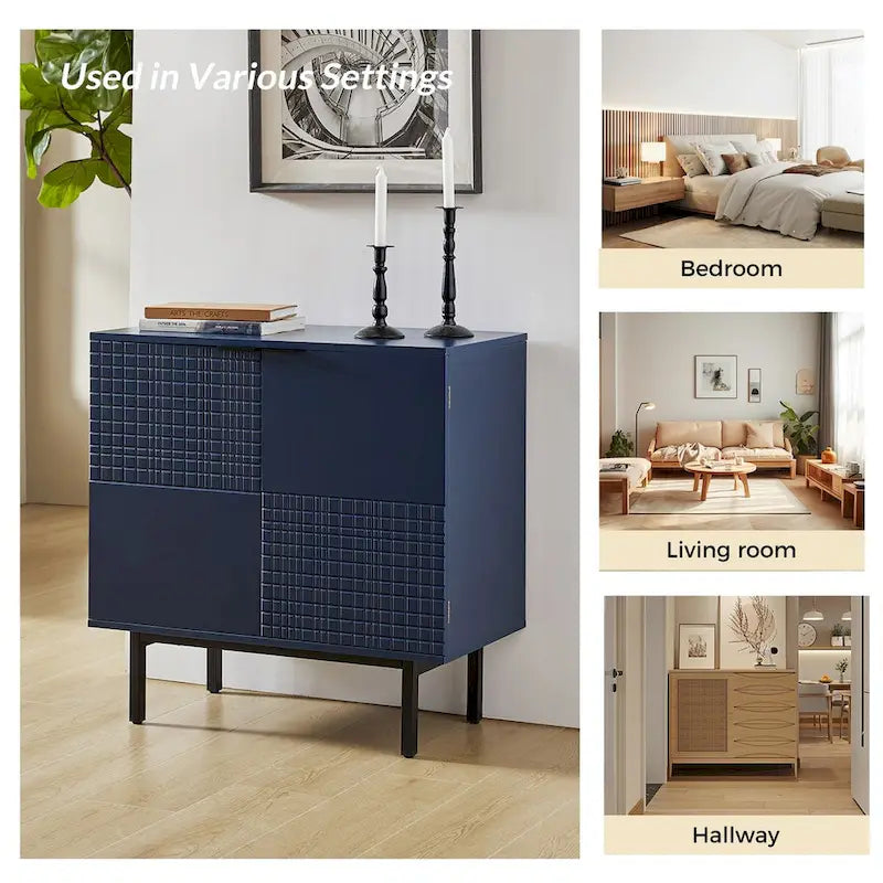 Meuble d'appoint Arnold moderne de 76 cm de haut, à 2 portes et pieds en métal, par HULALA HOME