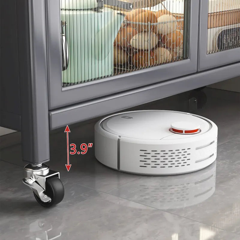 Étagères de cuisine à portes ouvertes, du sol au plafond, à plusieurs niveaux, micro-ondes, armoire de rangement, bols, armoires latérales