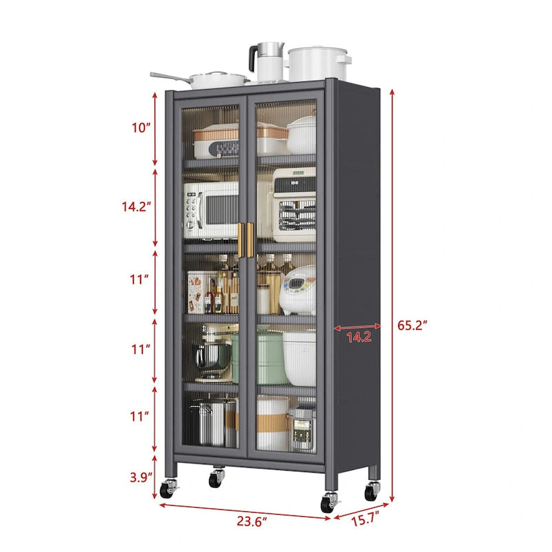 Étagères de cuisine à portes ouvertes, du sol au plafond, à plusieurs niveaux, micro-ondes, armoire de rangement, bols, armoires latérales