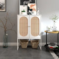 Armoire haute Allen à 2 portes en rotin naturel, étagère réglable, montage facile, meuble autoportant pour salon ou chambre.