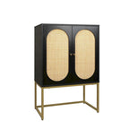 Armoire haute Allen à 2 portes en rotin naturel, étagère réglable, montage facile, meuble autoportant pour salon ou chambre.