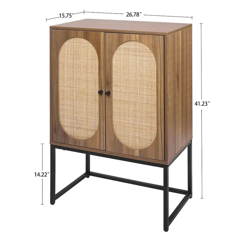 Armoire haute Allen à 2 portes en rotin naturel, étagère réglable, montage facile, meuble autoportant pour salon ou chambre.