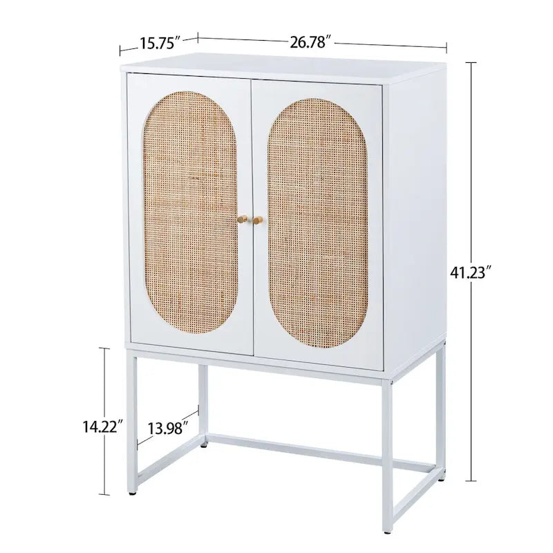 Armoire haute Allen à 2 portes en rotin naturel, étagère réglable, montage facile, meuble autoportant pour salon ou chambre.
