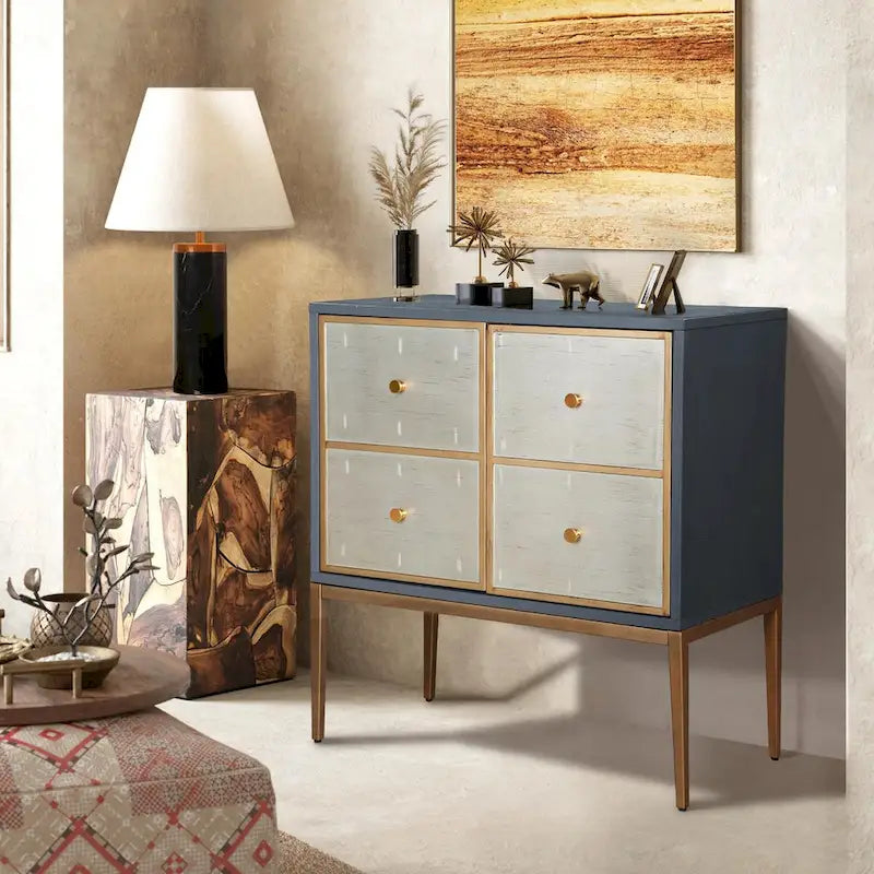 Buffet Delcey style moderne du milieu du siècle, 2 portes, étagère de rangement en laiton brossé pour salon/salle à manger