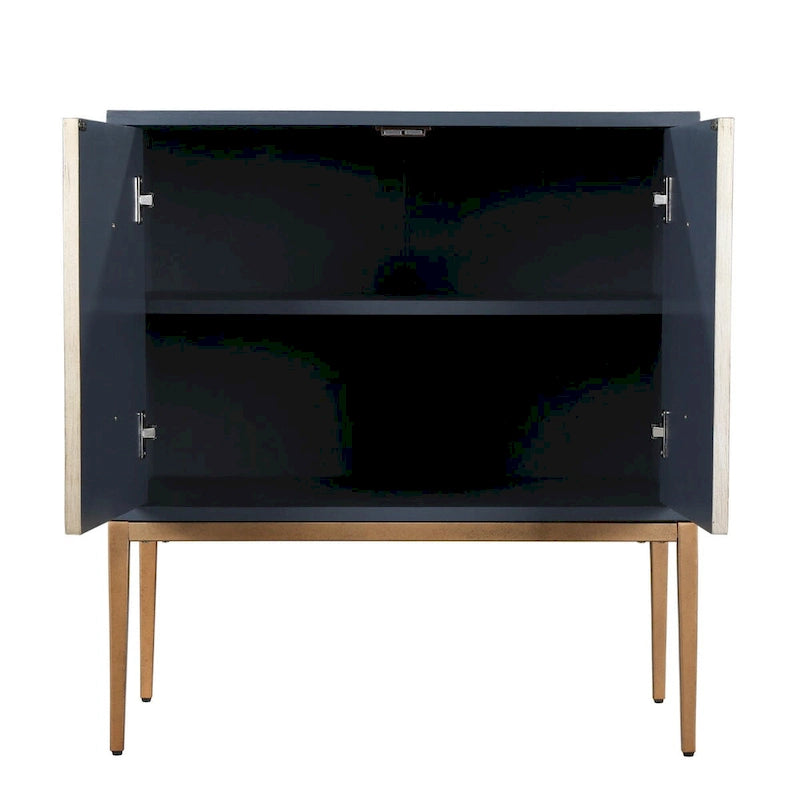 Buffet Delcey style moderne du milieu du siècle, 2 portes, étagère de rangement en laiton brossé pour salon/salle à manger