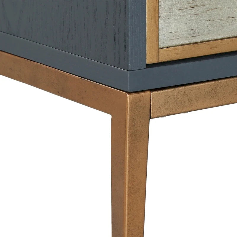 Buffet Delcey style moderne du milieu du siècle, 2 portes, étagère de rangement en laiton brossé pour salon/salle à manger