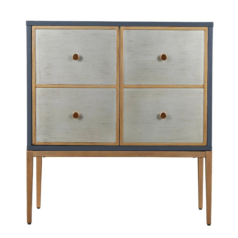 Buffet Delcey style moderne du milieu du siècle, 2 portes, étagère de rangement en laiton brossé pour salon/salle à manger