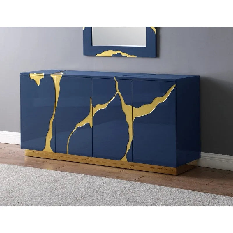 Buffet 4 portes en bois de peuplier laqué de 168 cm (66 pouces) avec étagères réglables, de la marque Best Master Furniture