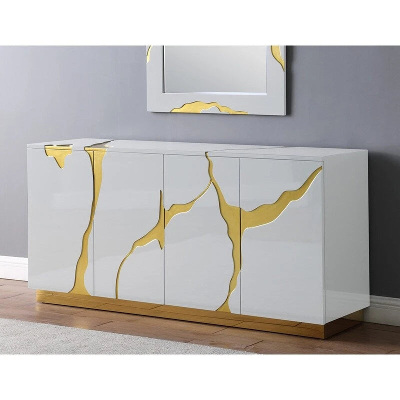 Buffet 4 portes en bois de peuplier laqué de 168 cm (66 pouces) avec étagères réglables, de la marque Best Master Furniture