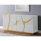 Buffet 4 portes en bois de peuplier laqué de 168 cm (66 pouces) avec étagères réglables, de la marque Best Master Furniture