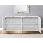 Buffet 4 portes en bois de peuplier laqué de 168 cm (66 pouces) avec étagères réglables, de la marque Best Master Furniture