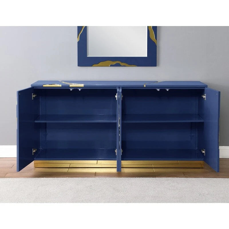 Buffet 4 portes en bois de peuplier laqué de 168 cm (66 pouces) avec étagères réglables, de la marque Best Master Furniture