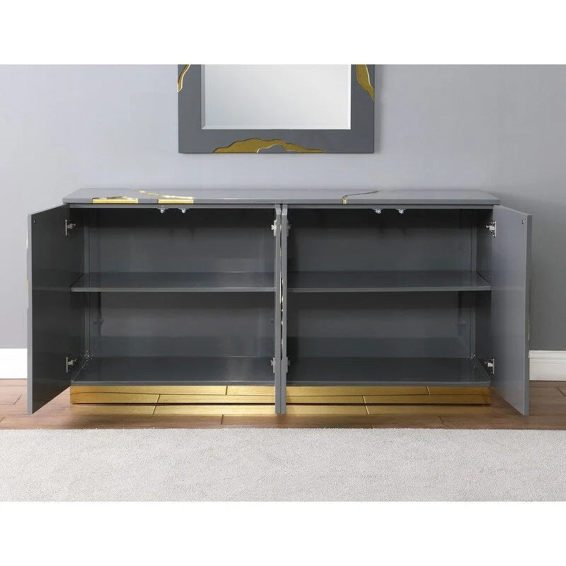 Buffet 4 portes en bois de peuplier laqué de 168 cm (66 pouces) avec étagères réglables, de la marque Best Master Furniture