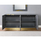 Buffet 4 portes en bois de peuplier laqué de 168 cm (66 pouces) avec étagères réglables, de la marque Best Master Furniture