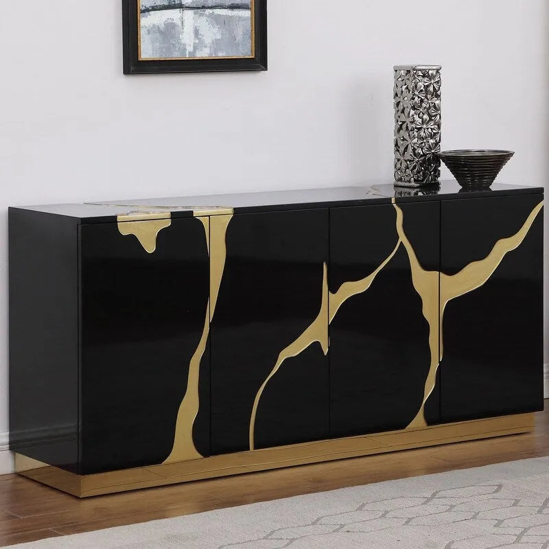 Buffet 4 portes en bois de peuplier laqué de 168 cm (66 pouces) avec étagères réglables, de la marque Best Master Furniture