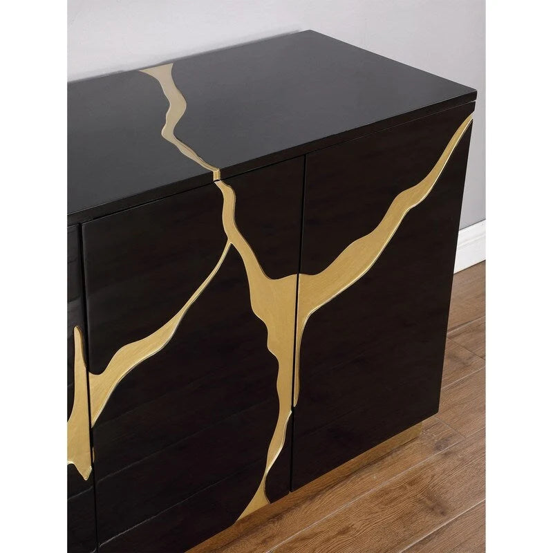 Buffet 4 portes en bois de peuplier laqué de 168 cm (66 pouces) avec étagères réglables, de la marque Best Master Furniture