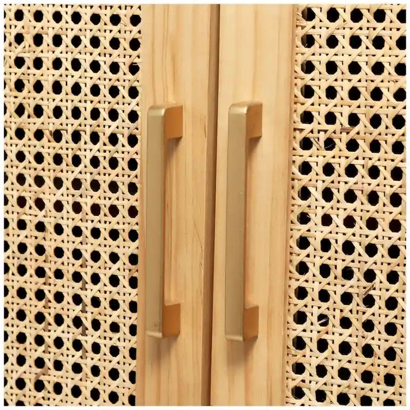 Meuble en bois à 1 étagère et 2 portes, portes avant en rotin et poignées dorées - Brun clair ou noir - Roche River Decor