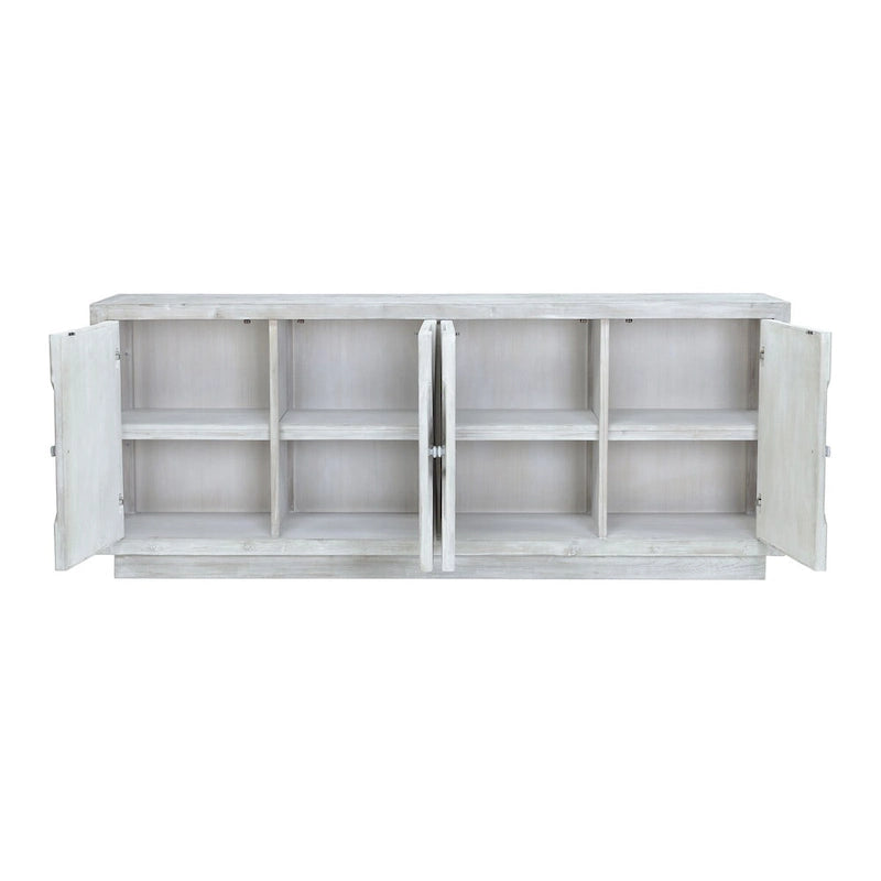 Buffet Addison 84 en pin recyclé sculpté, blanchi à la chaux