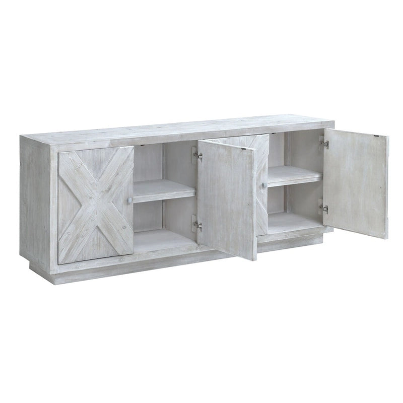 Buffet Addison 84 en pin recyclé sculpté, blanchi à la chaux