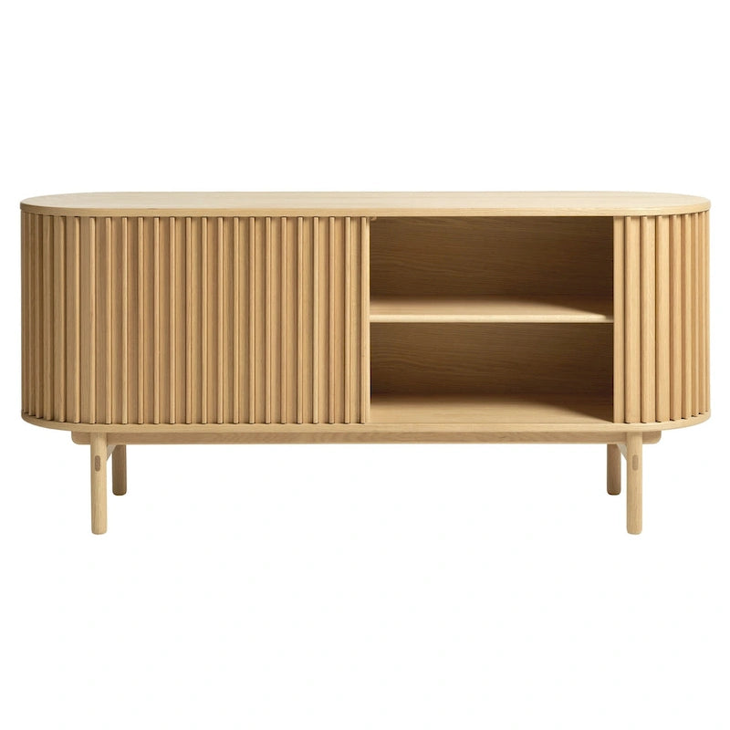 Buffet à portes coulissantes arrondies Rye Studio, style moderne du milieu du siècle, 63 po de largeur, naturel - 18 po de largeur x 63 po de longueur x 29 po de hauteur