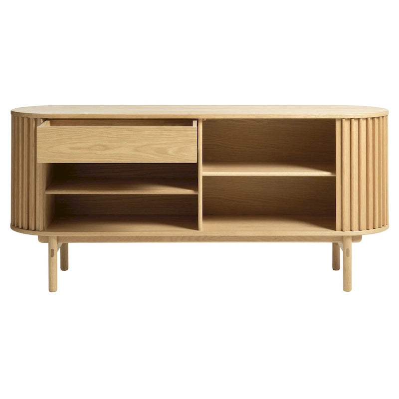 Buffet à portes coulissantes arrondies Rye Studio, style moderne du milieu du siècle, 63 po de largeur, naturel - 18 po de largeur x 63 po de longueur x 29 po de hauteur