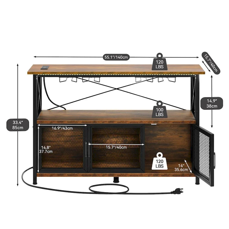 Meuble bar à vin Moasis 55, style industriel - 55,1 cm (L) x 15,7 cm (l) x 33,4 cm (H)