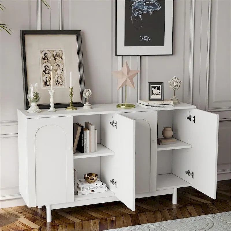 Buffet/meuble de rangement à 4 portes avec moulures en creux