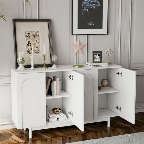 Buffet/meuble de rangement à 4 portes avec moulures en creux