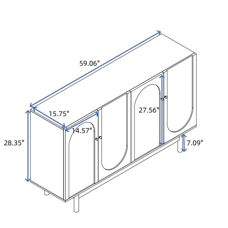 Buffet/meuble de rangement à 4 portes avec moulures en creux
