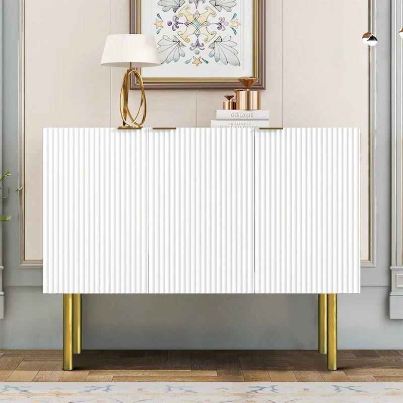 Buffet horizontal moderne et minimaliste avec pieds et poignées en métal doré