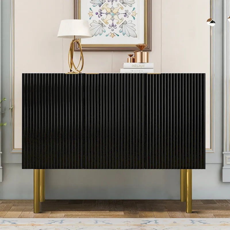 Buffet horizontal moderne et minimaliste avec pieds et poignées en métal doré