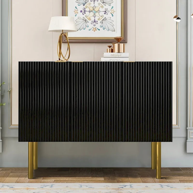 Modern Minimalist Horizontal Sideboard with Gold Metal Legs and Handles