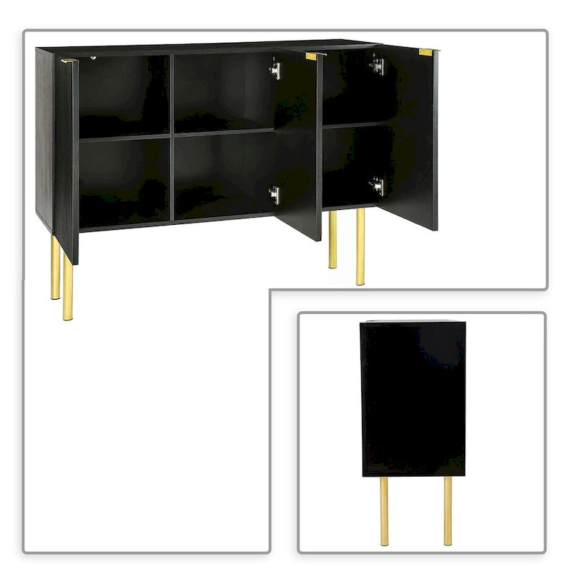 Buffet horizontal moderne et minimaliste avec pieds et poignées en métal doré