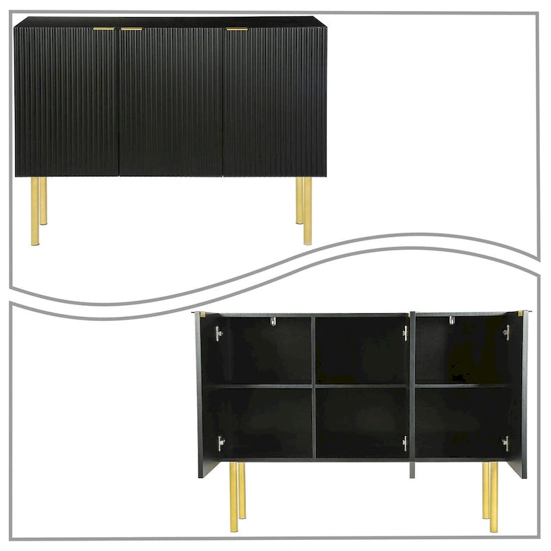 Buffet horizontal moderne et minimaliste avec pieds et poignées en métal doré