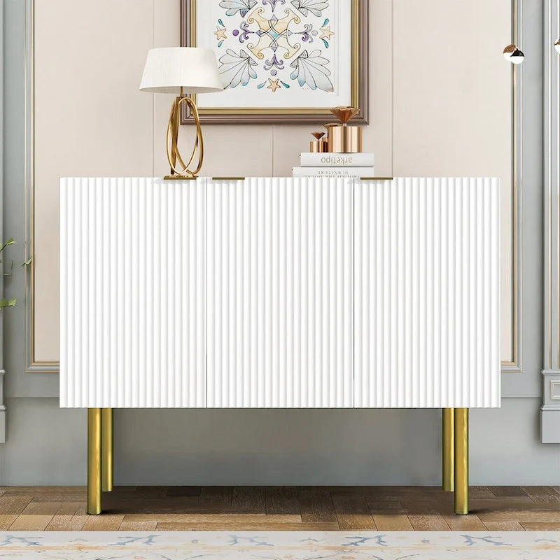 Buffet horizontal moderne et minimaliste avec pieds et poignées en métal doré
