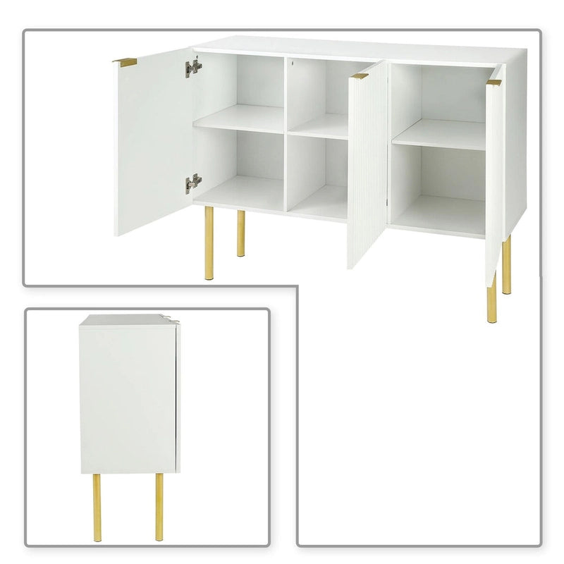 Buffet horizontal moderne et minimaliste avec pieds et poignées en métal doré