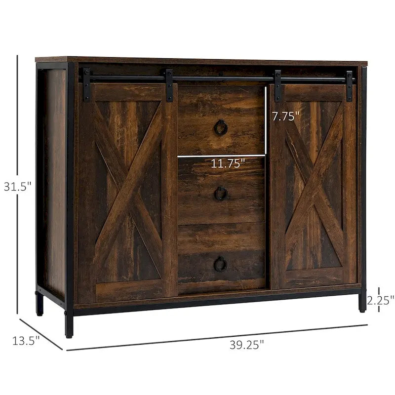 Buffet de cuisine avec portes coulissantes de style grange et étagères réglables