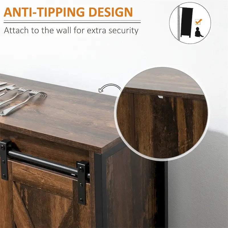 Buffet de cuisine avec portes coulissantes de style grange et étagères réglables