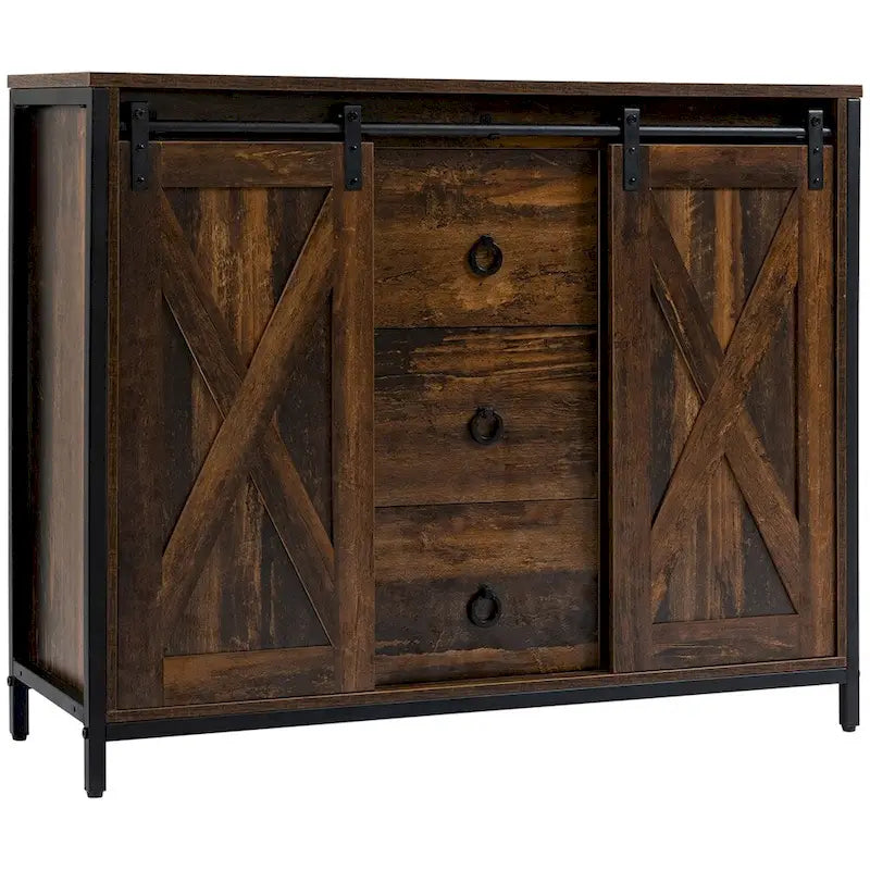 Buffet de cuisine avec portes coulissantes de style grange et étagères réglables